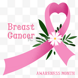 乳腺癌粉红丝带图片_乳腺癌日植物装饰粉红丝带乳腺癌