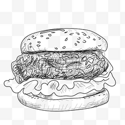 线描食物汉堡
