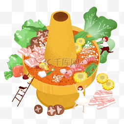 火锅食材插画图片_吃火锅卡通插画