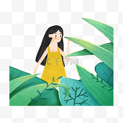 夏日人物卡通图片_草丛中的小女孩