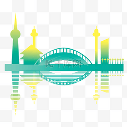 大桥建筑彩色剪影