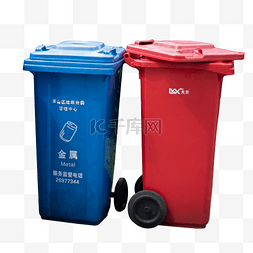 蓝色和红色的垃圾箱