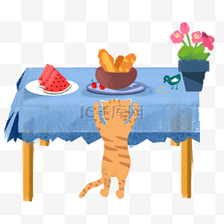 盆栽面包图片_手绘家庭餐桌