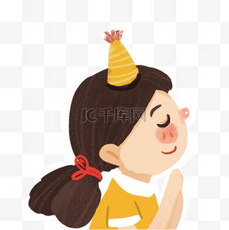 许愿的小美女企业vip免费下载免抠元素泰国卡通小孩跪坐休息个人vip和