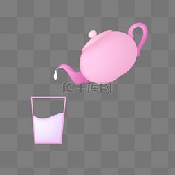 茶壶茶杯的元素图片_粉色的茶壶茶杯插画