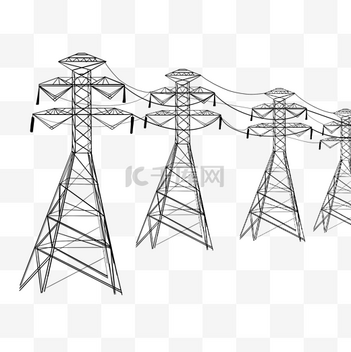 插画小清新草地植物场景电线杆阴天景色个人vip和企业vip免费下载免抠