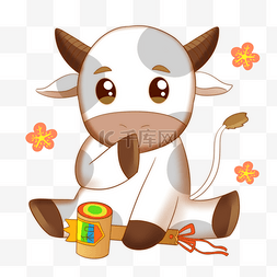 日本牛图片_日本新年拿着玩具的日本牛
