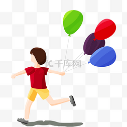 卡通奔跑小女孩图片_拽着气球奔跑的女孩免扣图