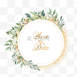 浪漫婚礼手绘花卉图片_金色豪华婚礼植物边框手绘树叶