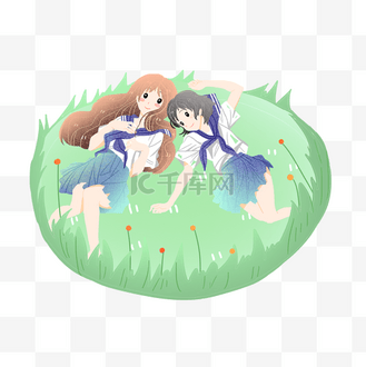毕业季女孩躺在草地素材