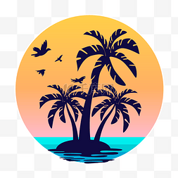 海洋椰子树图片_渐变背景黑色剪影元素