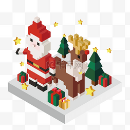 圣诞立体雪花图片_圣诞老人麋鹿卡通积木装饰