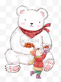 冬天小孩图片_冬天小孩与熊