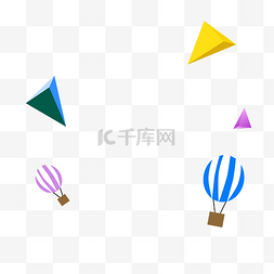 卡通彩色漂浮热气球三角形创意