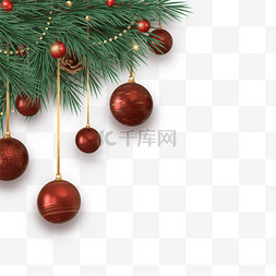 圣诞树叶边框图片_松果叶子红色圣诞装饰边框