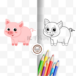 黑白水果涂色图片_pig clipart black and white 猪涂色卡线