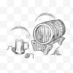 啤酒啤酒桶图片_手绘风格线性素描黑白啤酒桶