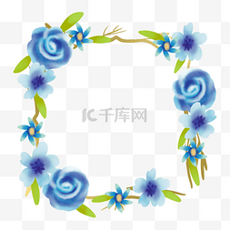 方形蓝色装饰图片_蓝色花朵边框
