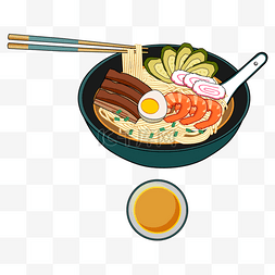 筷子夹面图片_配菜丰富的日本拉面