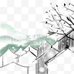 古风房子素材图片_水墨冬天雪景