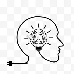 大脑思维手绘图片_黑色手绘大脑灯泡思维信息图