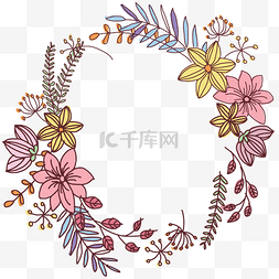 七夕花朵叶子描边装饰边框