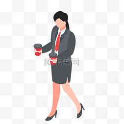灰色女士高跟鞋图片_灰色创意拿咖啡的女士元素