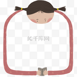 中国风园形边框图片_粉色可爱卡通人物儿童边框插画