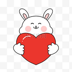 红色爱心可爱元素图片_520描边兔子爱心表情包