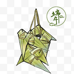 像素画粽子图片_端午节绿色中国风一串美味的粽子