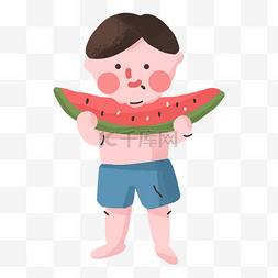 夏季夏天吃西瓜的男孩