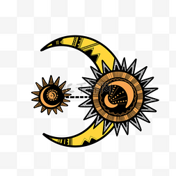 手绘太阳月亮图片_卡通手绘黄色月亮和太阳神秘元素
