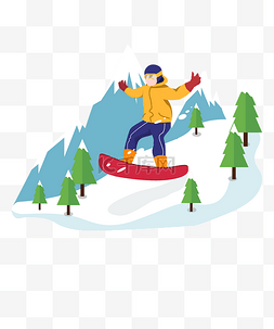 雪山滑雪图片_卡通人物滑雪小场景