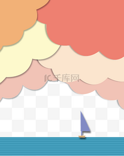 装饰卡通云朵图片_彩色云下帆船装饰画