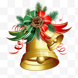 质感金色飘带图片_圣诞节金色质感铃铛和缎带装饰