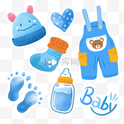 蓝色奶瓶图片_蓝色可爱婴儿贴纸