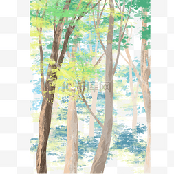 彩绘水彩图片_森林里的水彩绿色树免抠图