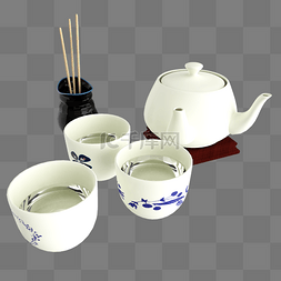 杯子茶壶图片_中国风立体茶具杯子茶壶