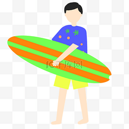 海滩玩冲浪板男孩