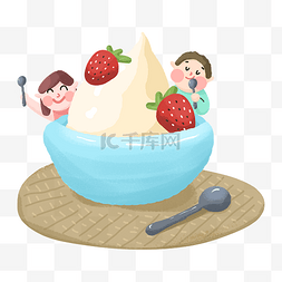 草莓甜筒冰淇淋图片_夏日夏季夏天甜品冰淇淋与孩子们
