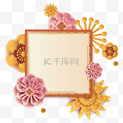 新年剪纸底纹装饰图片_新年金色花纹花朵剪纸装饰