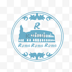 旅游宣传广告图片_欧式印章蓝色系罗马