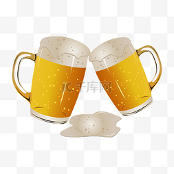 干杯的交杯酒插画图片_两杯冒泡啤酒