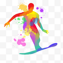 彩色体育运动水彩滑雪