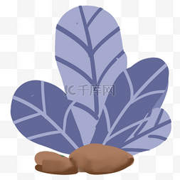 大叶植物卡通图片_手绘卡通紫色大叶植物免扣元素