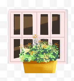 窗户窗台花瓶盆栽