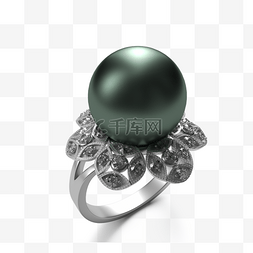 蒂芙尼钛合金黑底白戒指grp07380图片_豪华黑色珍珠钻石戒指