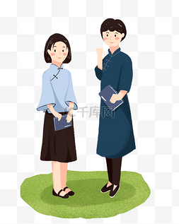 手绘打伞的民国女学生元素个人vip和企业vip免费下载电影用品卡通插画