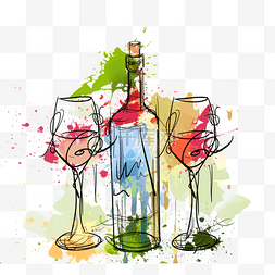 创意抽象瓶子图片_葡萄酒杯喷溅手绘