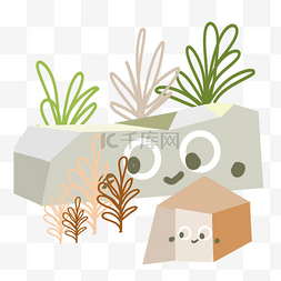 可爱卡通石头图片_可爱的石头和植物